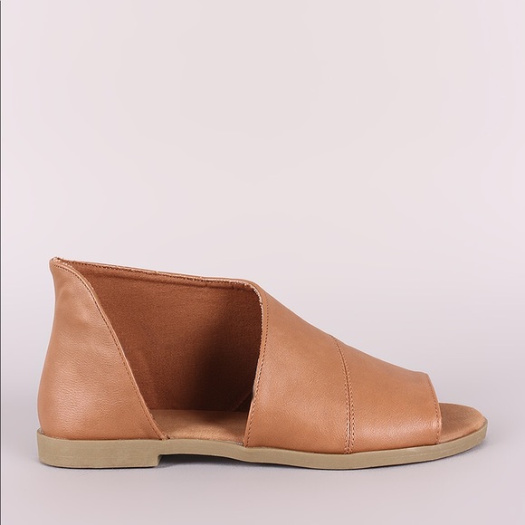 🎉NEW SIZES 🎉LADIES OPEN SHANK PEEP TOE FLATS.TAN - Picture 4 of 6